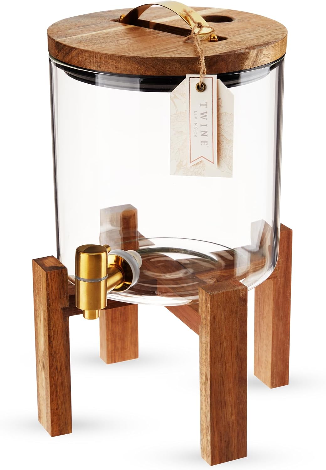 Twine Outdoor Double Drink Dispenser, Beverage Spigot Dispenser, Cocktail Dispenser for Parties with Collapsible Wood Drink Stand, Stackable Dispenser Set of 1