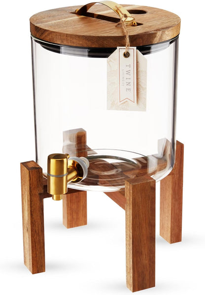 Twine Outdoor Double Drink Dispenser, Beverage Spigot Dispenser, Cocktail Dispenser for Parties with Collapsible Wood Drink Stand, Stackable Dispenser Set of 1