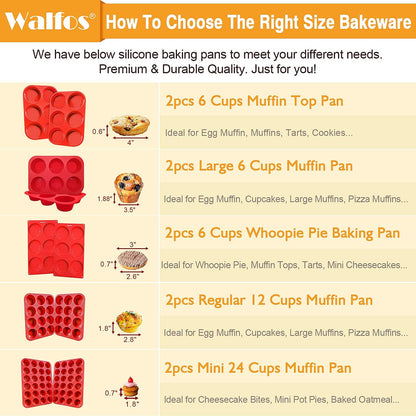 Walfos Silicone Cupcake Pan Set, 2-Piece Mini 24 Cups Muffin Baking Pan, BPA Free and Dishwasher Safe, Non-stick , Great for Making Muffin Cakes, Fat Bombs