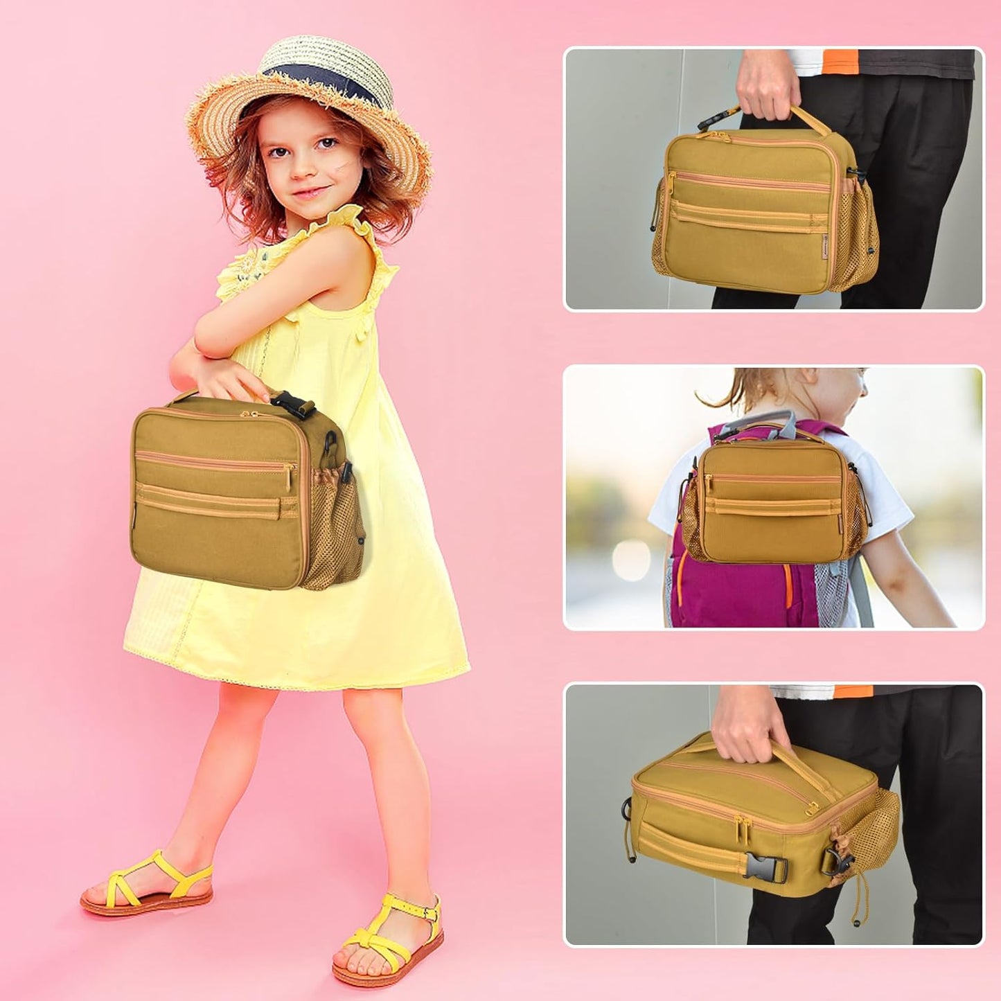 Cerbonny Kids Lunch Box, Insulated Lunch Bag for Girls and Boys, Durable Polyester with PEVA Lining, Adjustable Shoulder Strap, 10.8"L x 4"W x 8.8"H, 5 Pockets