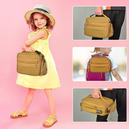 Cerbonny Kids Lunch Box, Insulated Lunch Bag for Girls and Boys, Durable Polyester with PEVA Lining, Adjustable Shoulder Strap, 10.8"L x 4"W x 8.8"H, 5 Pockets