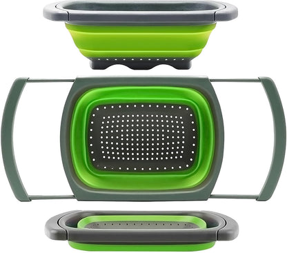Qimh Colander Collapsible, Over The Sink Veggies/Fruit 6-Quart Strainers and Colanders with Extendable Handles, Folding Strainer for Kitchen