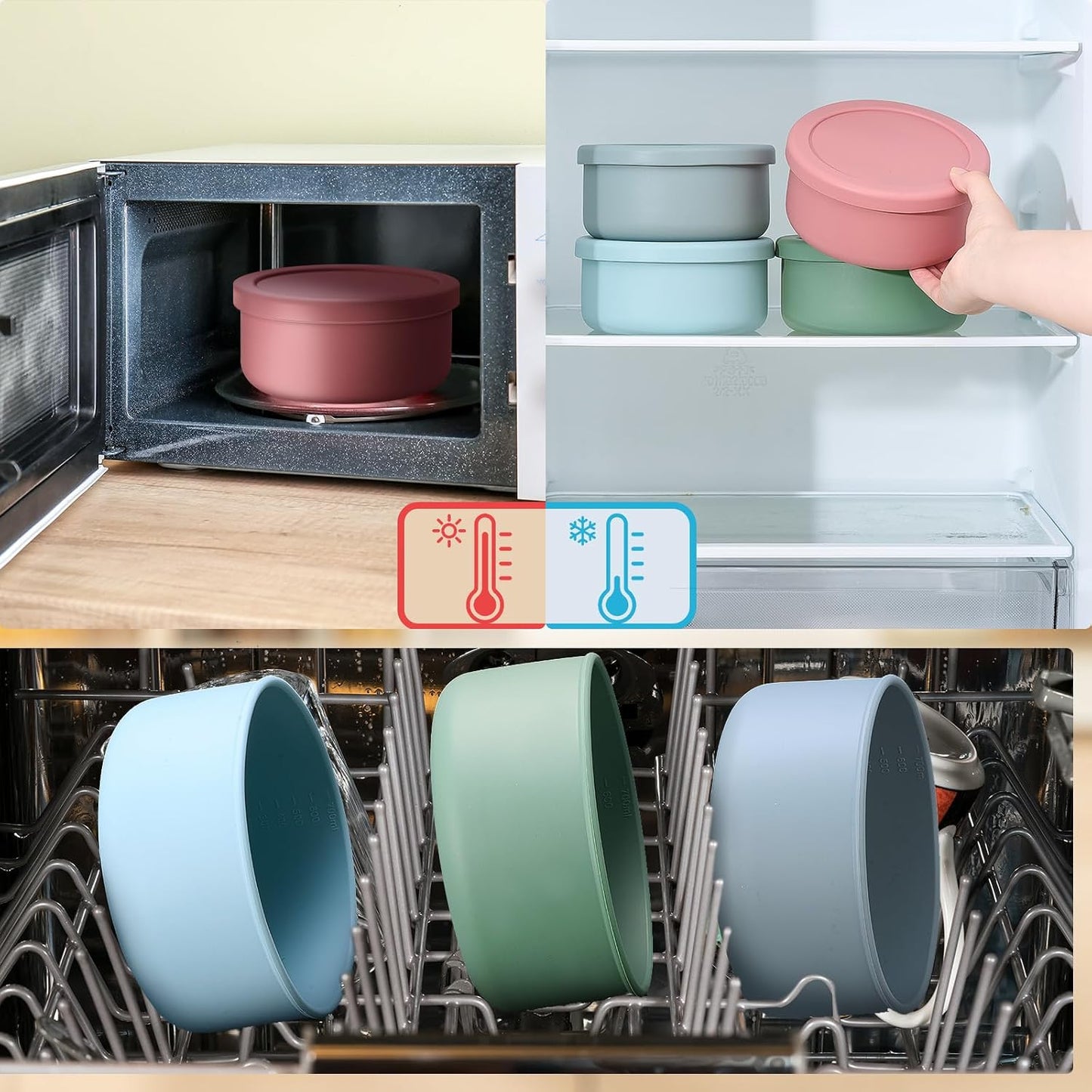 4 Pcs 24 oz Round Silicone Food Storage Containers Lunch Container with Lids Reusable Meal Prep Containers Bento Lunch Boxes Leakproof Food Organizers for Microwave Dishwasher Freezer Safe
