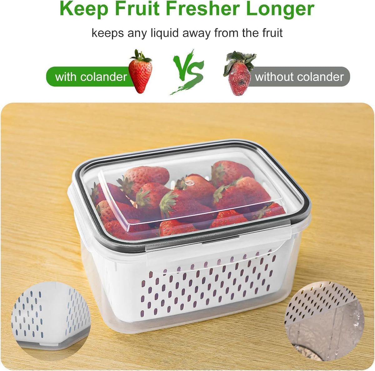 Freshmage Fruit Storage Containers for Fridge with Removable Colander
