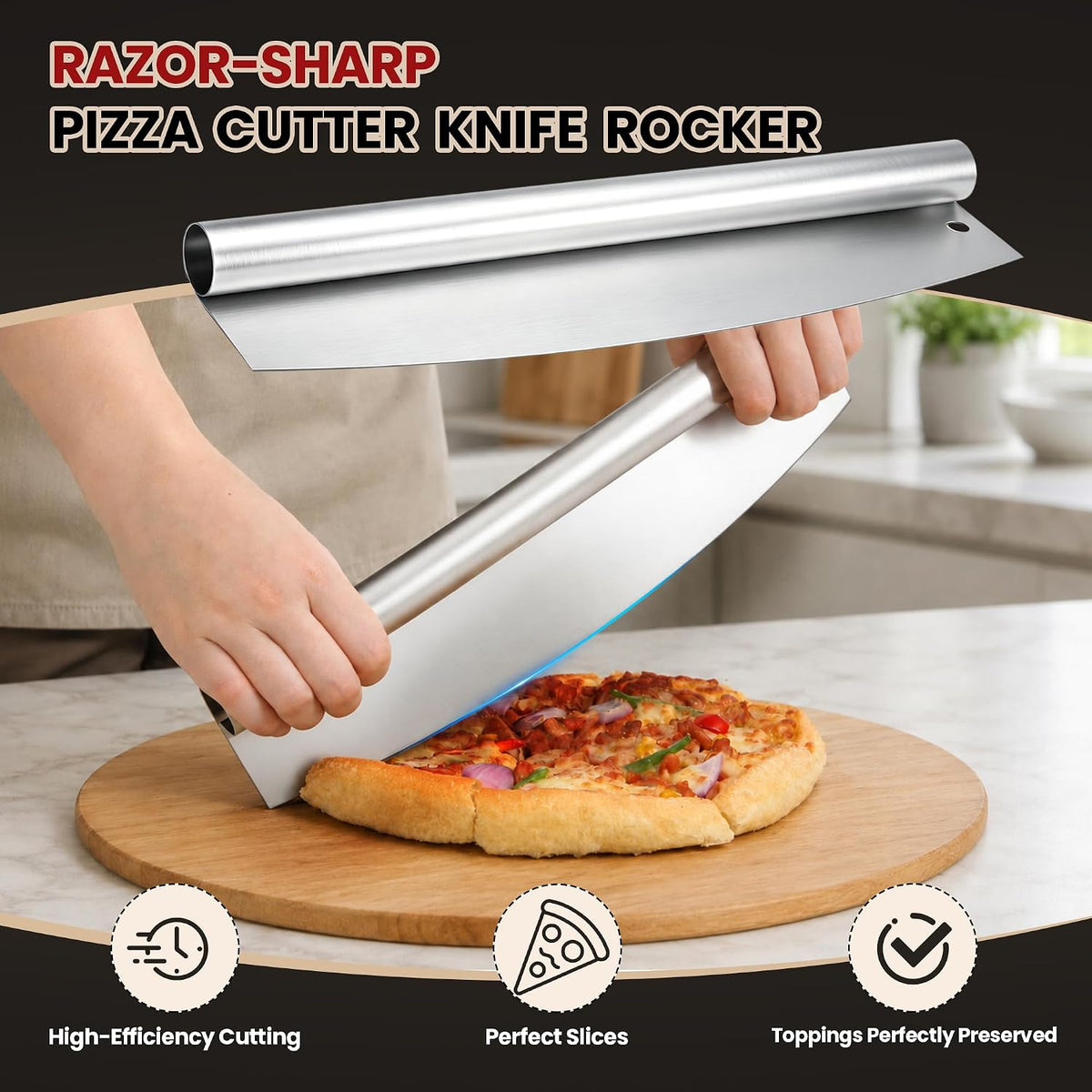 Pizza Cutter Rocker Blade, 14IN Pizza Knife Rocker with Sharp Blade