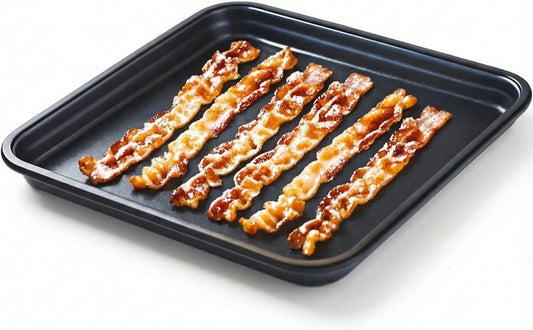 MACONEE Microwave Bacon Cooker & Crisper Pan – Large Nonstick Square Metal Tray for Crispy Bacon, Reheating Pizza & Snacks – Dishwasher Safe Grill Plate (Requires Medium/Large Microwave)