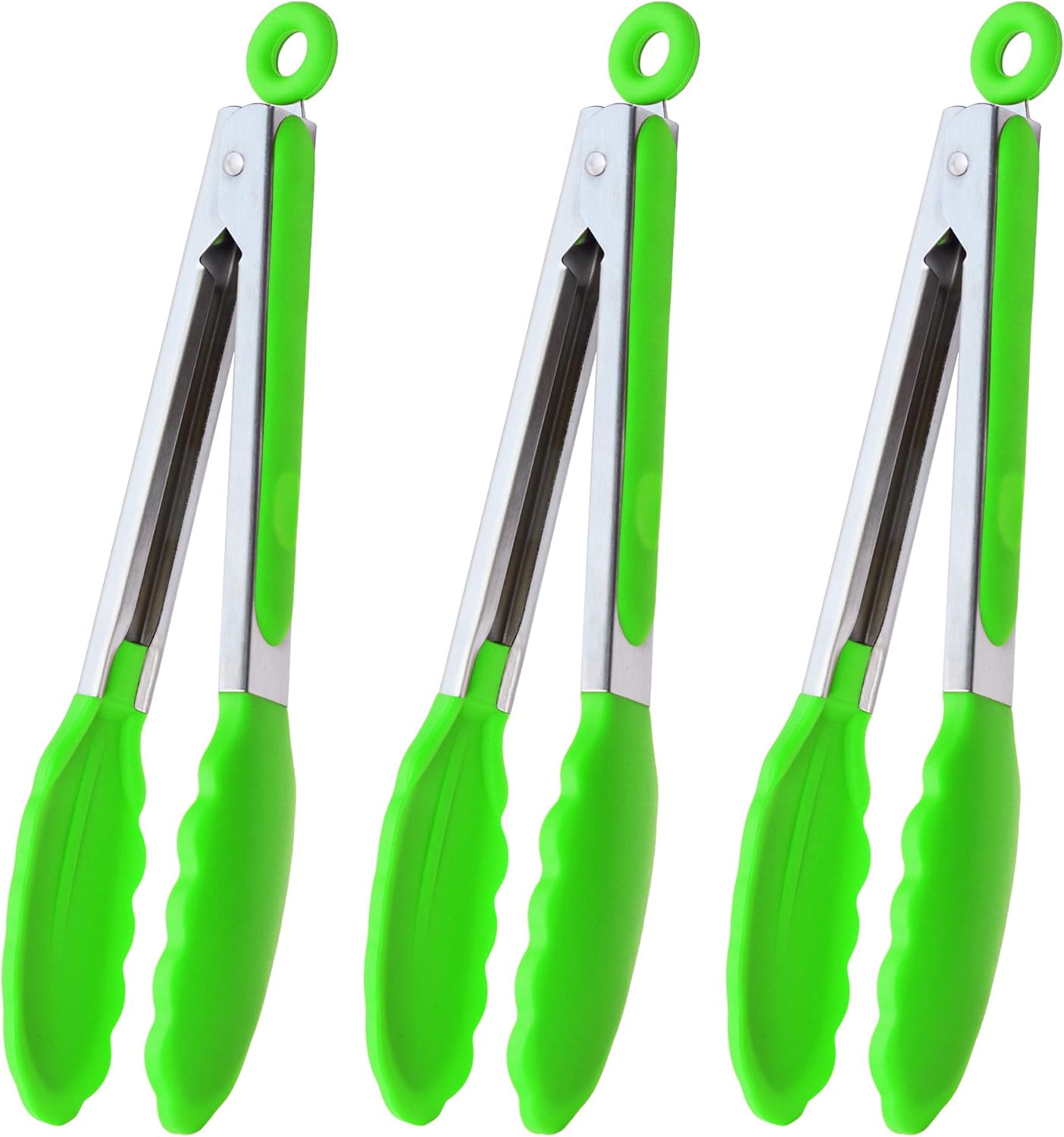 HINMAY Stainless Steel Kitchen Tongs 9-Inch Cooking Tongs, Set of 3