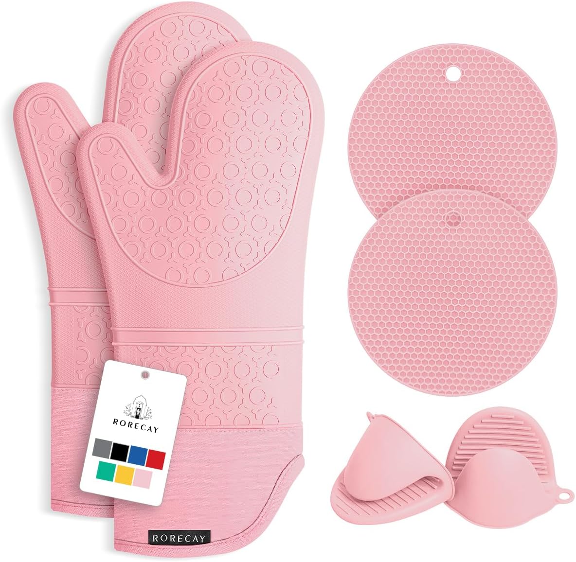 RORECAY Silicone Oven Mitts and Pot Holders Sets, Gloves for Kitchen, Beige