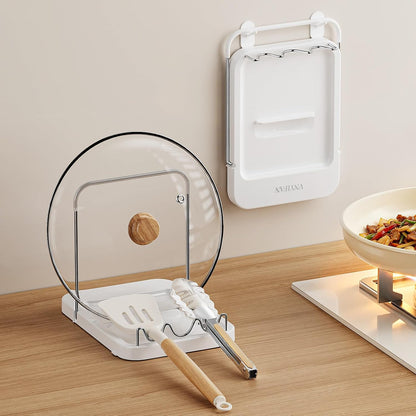 Pot Lid Holder with Wavy Spoon Rest for Kitchen Counter