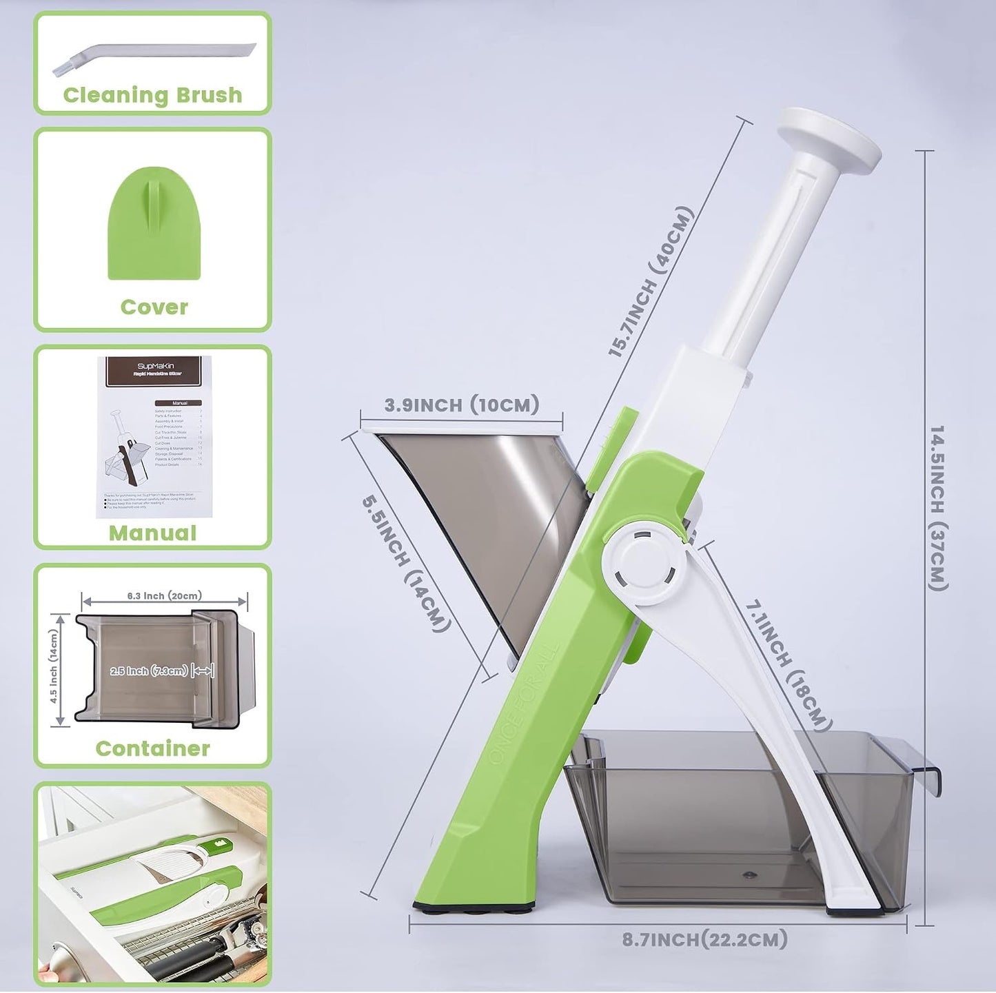 SUPMAKIN Safe Mandoline Slicer, Adjustable Vegetable Food Slicer and Chopper, Potato Fries Fry Cutter, Veggie Salad Chopper, New Kitchen Chopping Artifact Gifts 2026 (SliverGray)