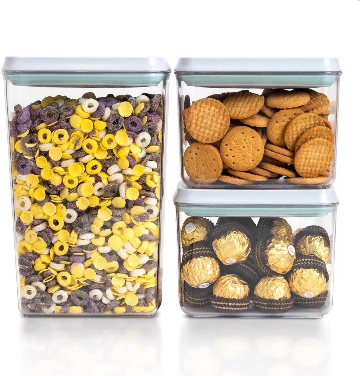 Airtight Food Storage Containers, 4-Piece Set, 1.3-3.5 Qt, Pop-Top Lids | Clear Stackable Pantry Jars for Flour, Sugar, Cereal, Oats, Pasta, Snacks, Baking Ingredients and Small Kitchen Organization