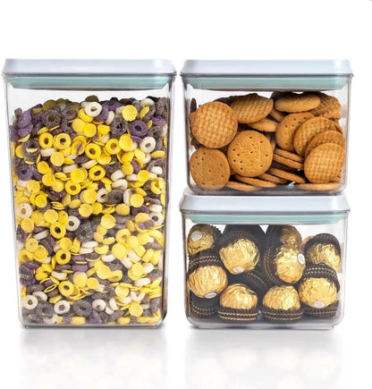 Airtight Food Storage Containers, 4-Piece Set, 1.3-3.5 Qt, Pop-Top Lids | Clear Stackable Pantry Jars for Flour, Sugar, Cereal, Oats, Pasta, Snacks, Baking Ingredients and Small Kitchen Organization