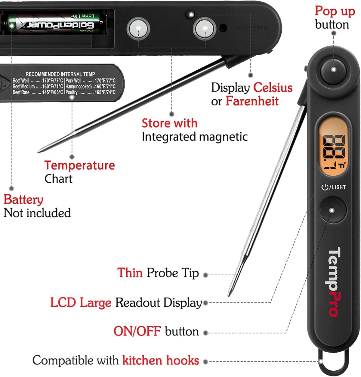 TempPro TempSwift 1 Sec Digital Meat Thermometer for Cooking