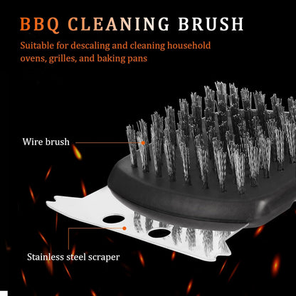 15.75” Grill Brush - Heavy Duty BBQ Scraper with Ergonomic Non-Slip Grip & Steel Bristles, Deep Clean Outdoor Grill Grates Without Bending (Safer, Long Handle)