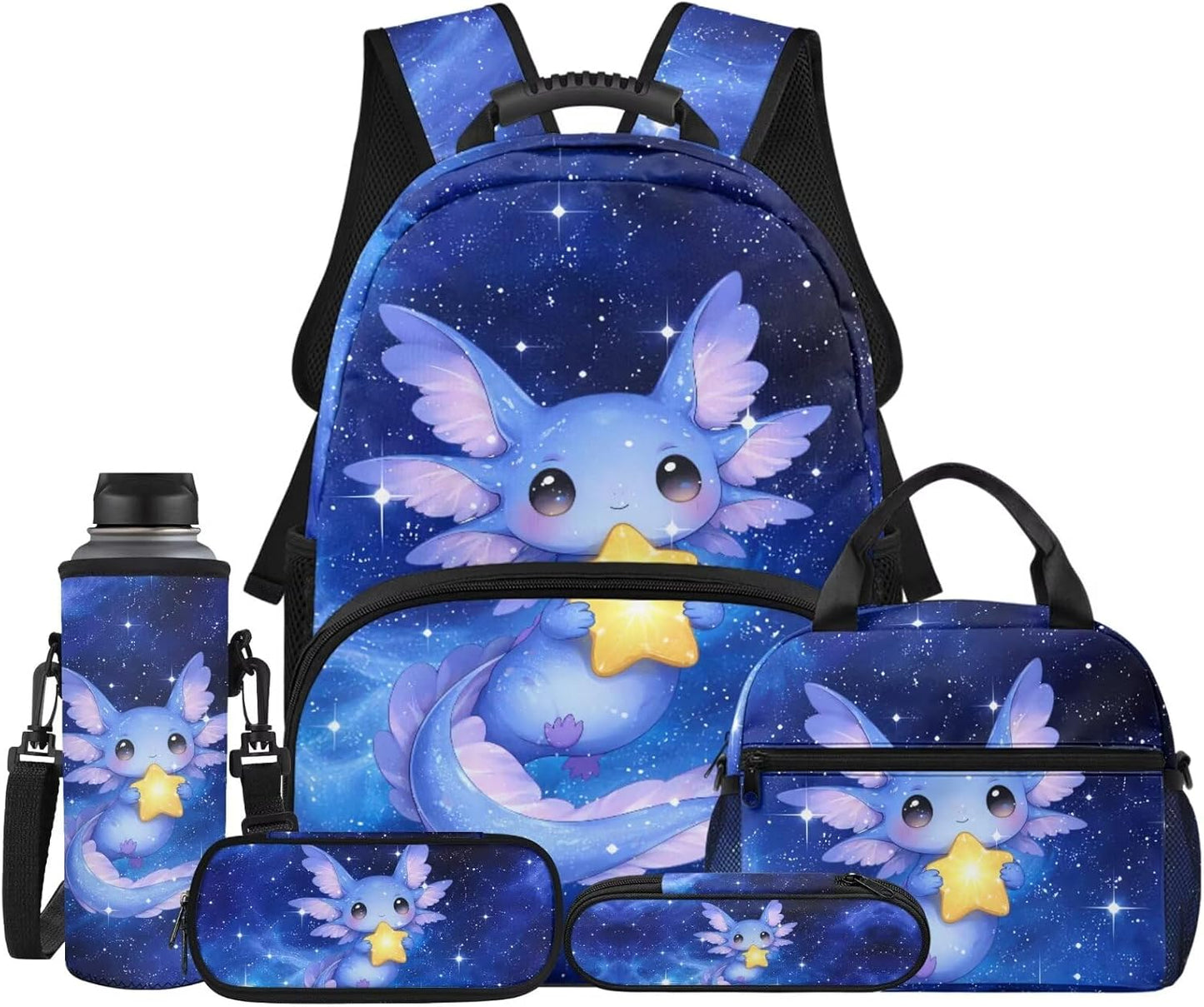 Cute Capybara Pizza Backpack for Girls, 5 Pcs Boys School Bag Set for Kids, 17 Inch Backpacks Lunch Pencil Box Reusable Utensils Case Set for Middle Elementary School, 3rd Grade Backpack