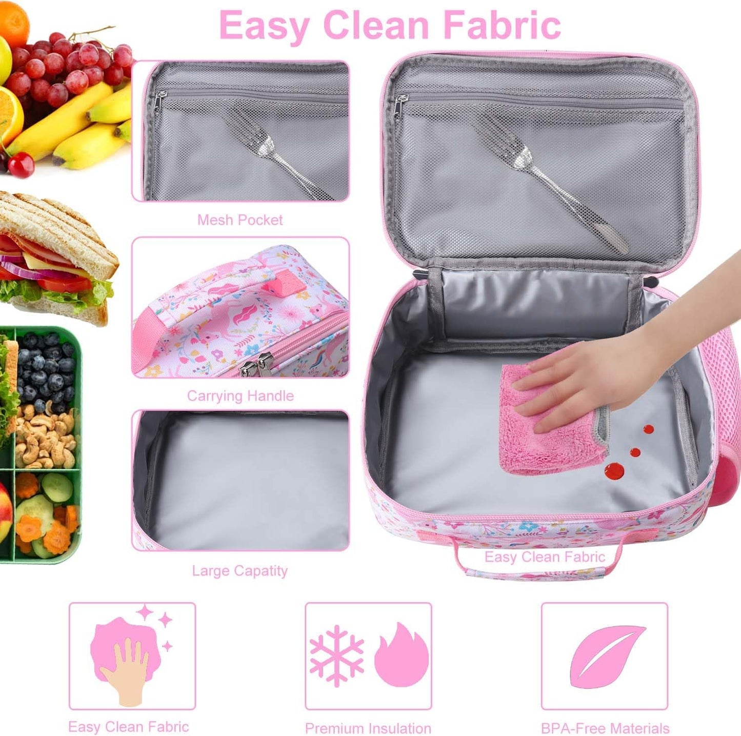 RHCPFOVR Kids Lunch Bag - Insulated Lunch Box for Boys Girls,Washable Lunch Bag and Reusable Toddler Leak-proof Lunchbox for School and Daycare - Colors B