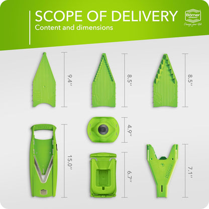 Börner Mandoline Slicer V5 (Basic Set) • Vegetable V-Slicer for Slices in 4 Thickness Settings • Stainless Steel V-Blade • Adjustable Kitchen Slicer for Vegetables & Fruits • Color: Green