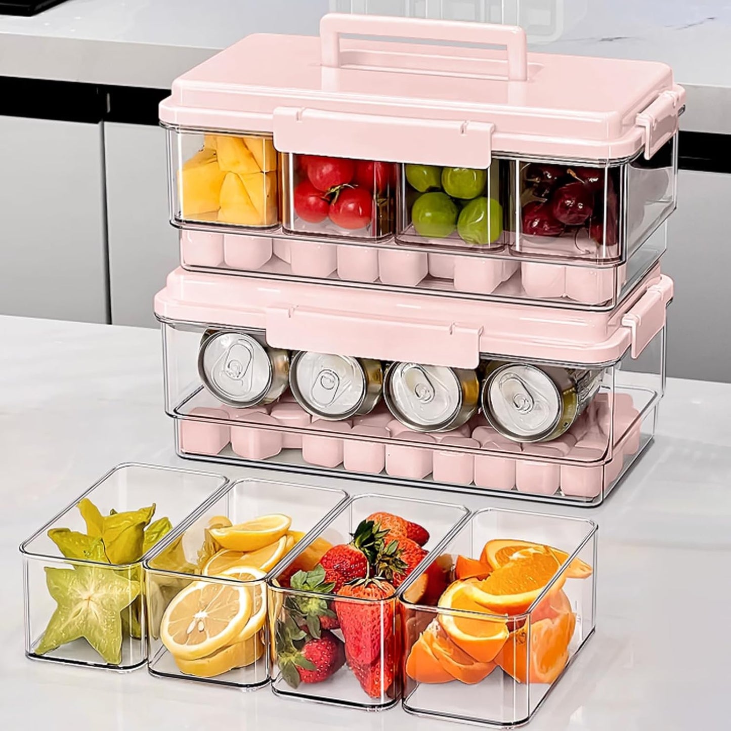 3Pack Ice Chilled Condiment Caddy with 4 Removable Containers Taco Ingredient Server with Lid Cooled Garnish Caddy Tray for Taco Mimosa Bar Sauce Fruits&Veggies White