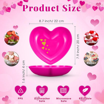 Reallnaive 6 Pcs 8.7 Inch Valentines Day Heart Shaped Plates Dessert Bowls Appetizer Plates Salad Bowls for Gift Valentine's Day Anniversary Party Supplies