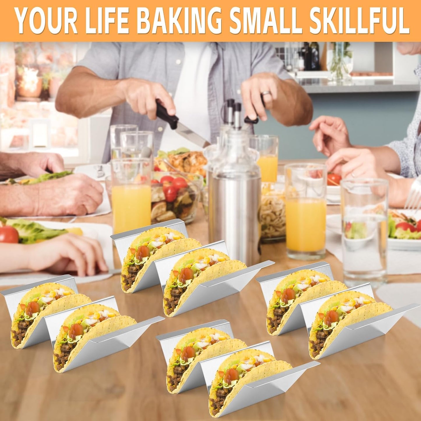 Stainless Steel Taco Holder Stand Set of 6 - Stylish Rack Holds Up to 2 Tacos Each,Stylish Taco Rack with Handles