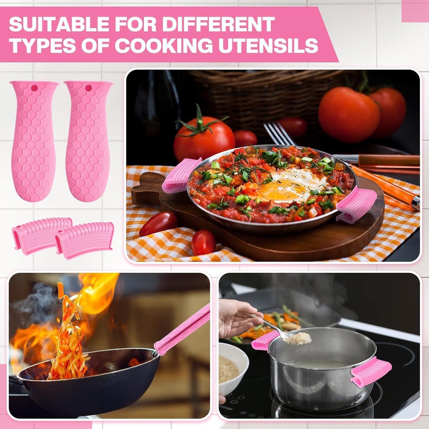 Patelai 8Pcs Silicone Cast Iron Handle Cover,Black