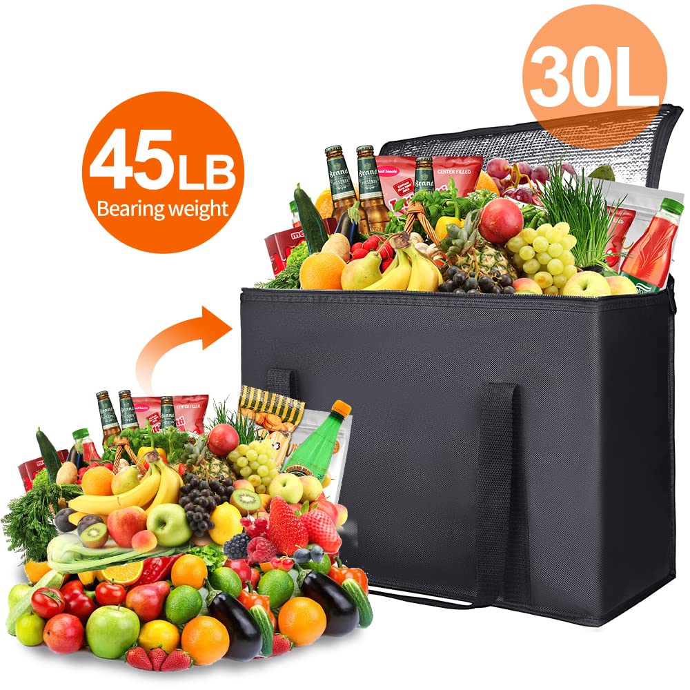 Bodaon Insulated Food Delivery Bag, XXXL Pizza Delivery Bags for Hot and Cold Food, Commercial, Large Capacity Reusable Warming Bag, Catering Cooler Bag for Rideshare, Warmers for Parties (Black, 1Pk)