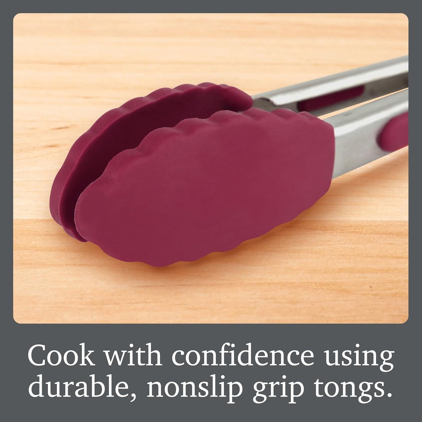 Tovolo Stainless Steel Tongs with Silicone Tips Set of 3 Mini 7” 9” 12 Inch with Easy Lock Mechanism for Cooking Grilling Air Fryer Serving, Red Black Charcoal Gray Heat Resistant Kitchen Tongs
