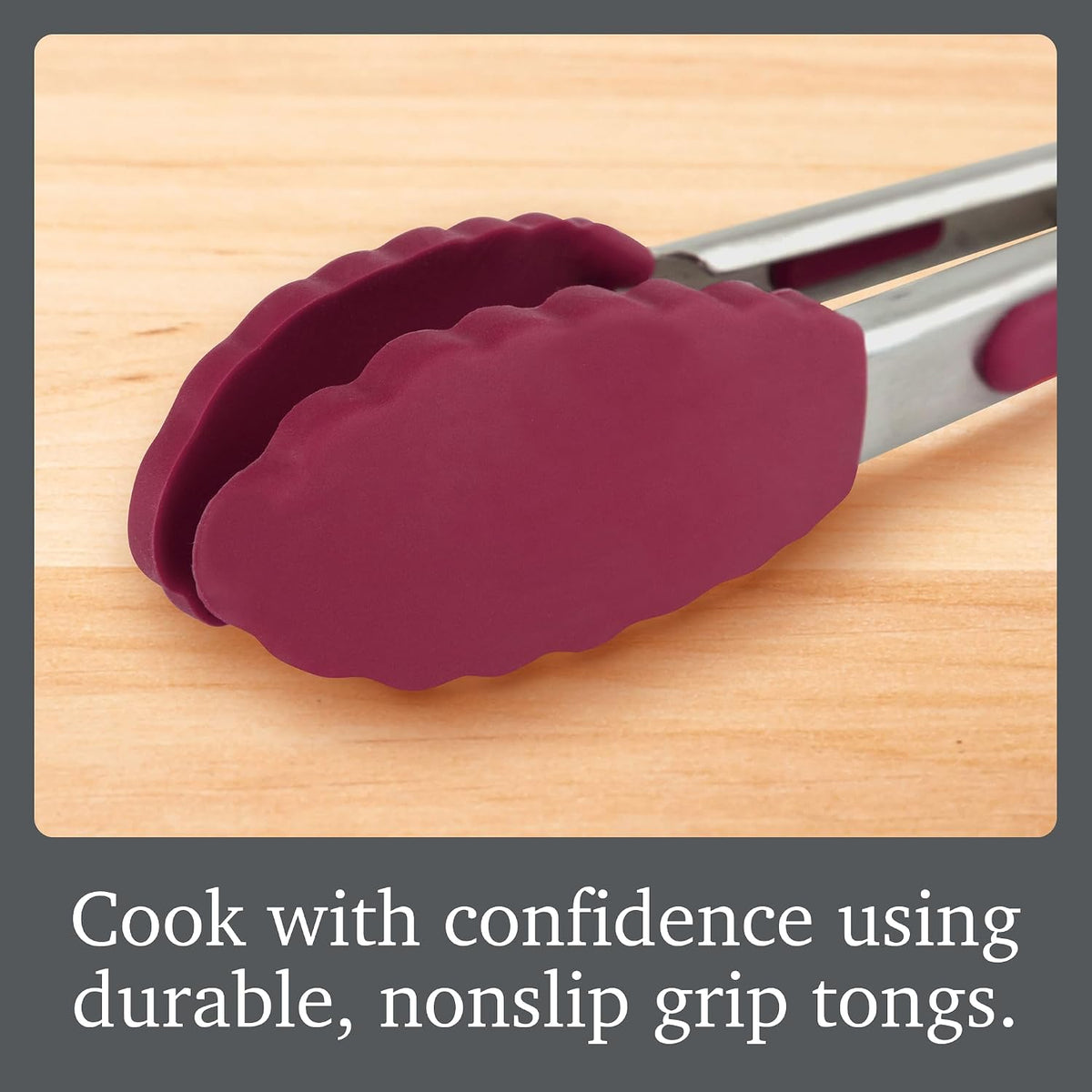 Tovolo Stainless Steel Tongs with Silicone Tips Set of 3 Mini 7” 9” 12 Inch with Easy Lock Mechanism for Cooking Grilling Air Fryer Serving, Red Black Charcoal Gray Heat Resistant Kitchen Tongs