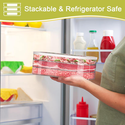 Cecnamt Stackable Deli Meat Container with Drainage Groove and Silicone Lid, Clear Refrigerator Storage Containers for Lunch Meats, Cold Cuts, Bacon, Cheese, BPA Free - 3 Layer