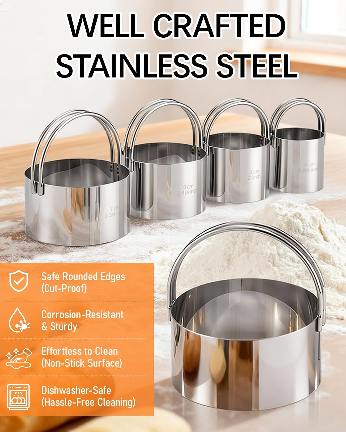 Biscuit Cutter Set with Handle, 5pcs Cookie Cutters