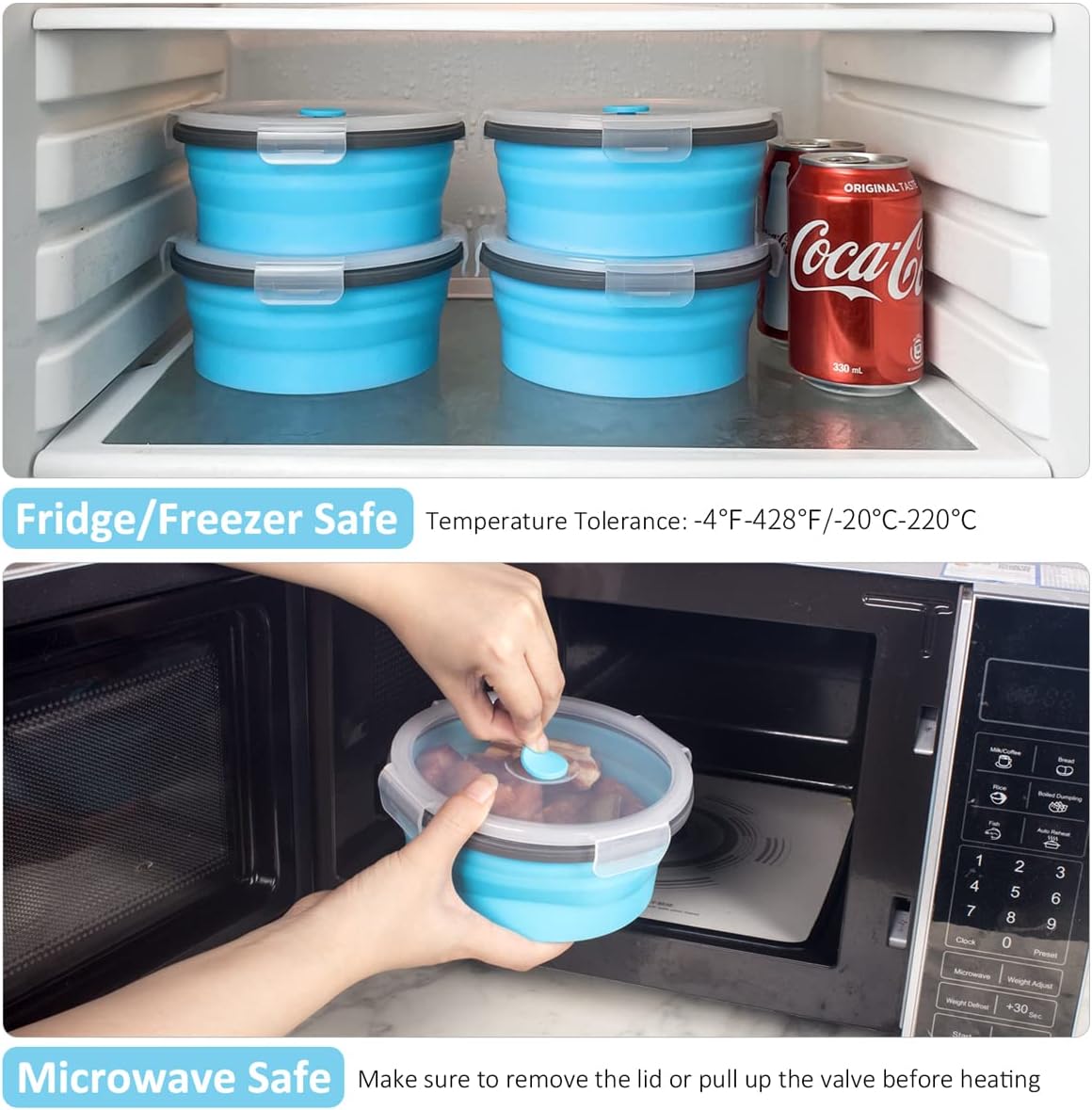 Collapsible Food Storage Containers with Lids, 4 Pack, 40 oz Silicone 1-Compartment Meal Prep Containers Reusable, Lunch Bento Boxes for Adults, Microwave Freezer Dishwasher Safe, BPA-Free, Black