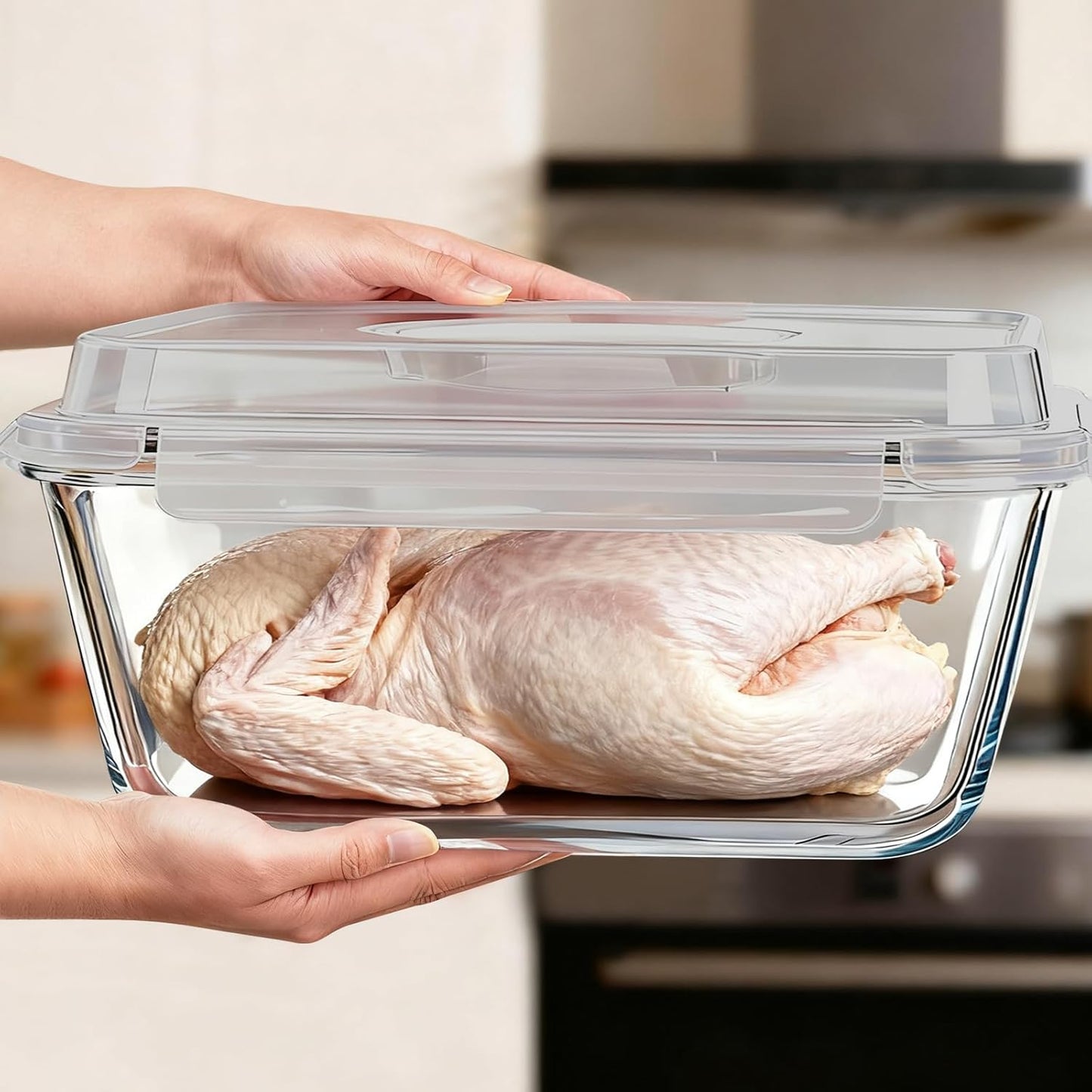 200oz/6000ml/26cup Extra Large Glass Storage Containers with Airtight Lid - Borosilicate Large Glass Food Storage for Rotisserie Chicken, Turkey - XL Big Glass Soup Bowls Freezer to Oven Safe