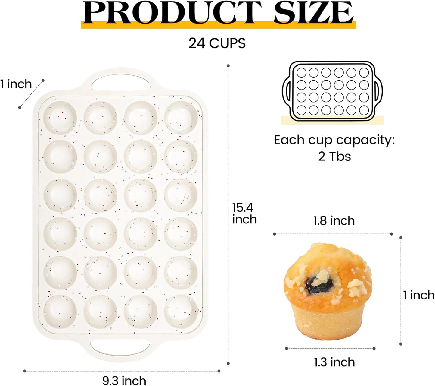 Regular 12 Cup and Mini 24 Cup Nonstick Cupcake Pan Set Silicone Muffin Pan for Baking Silicone Cupcake Mold with Metal Reinforced Frame BPA Free (2 Pcs, Cream)