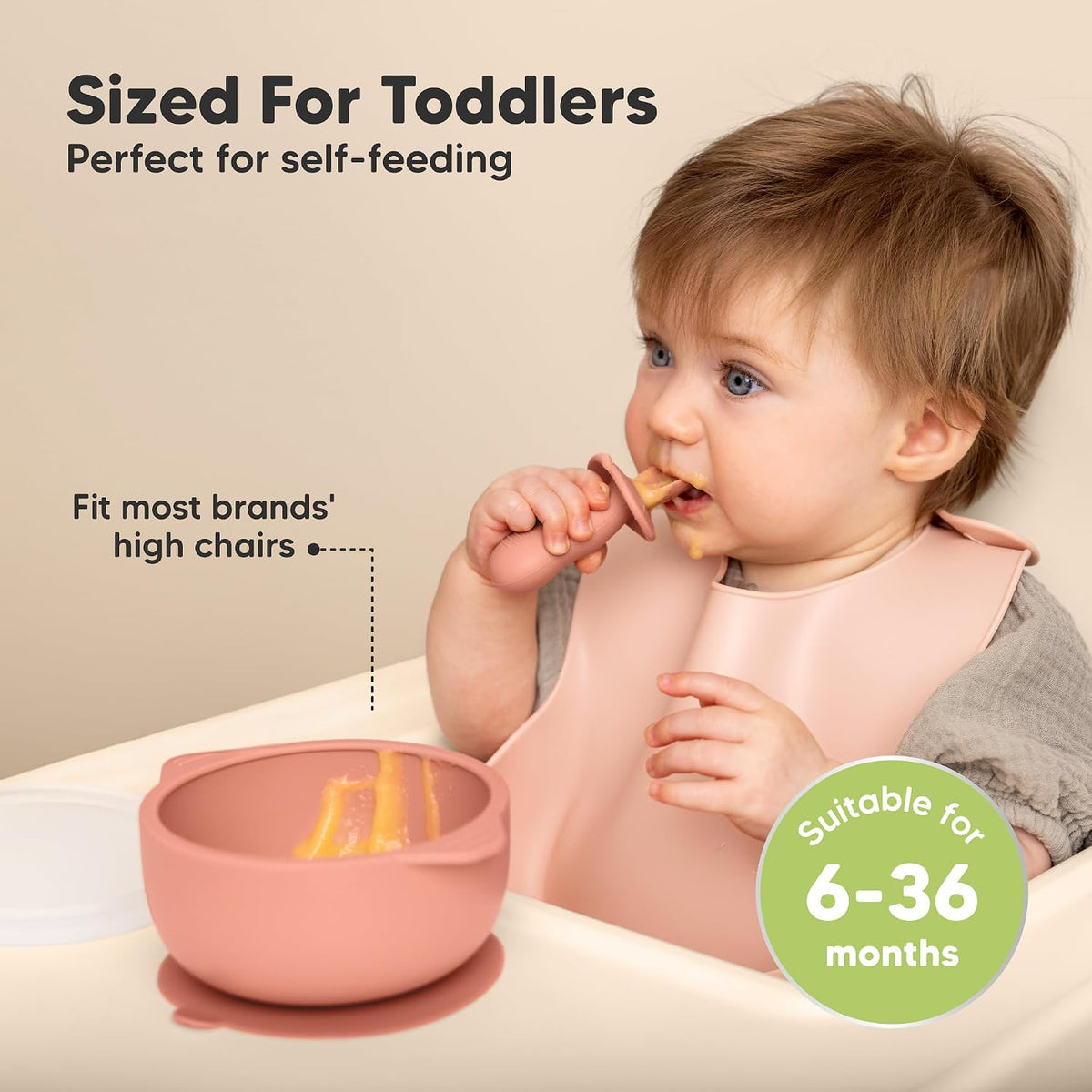KeaBabies 2-Pack Baby Bowls with Suctions, Lids, Silicone (Terracotta)
