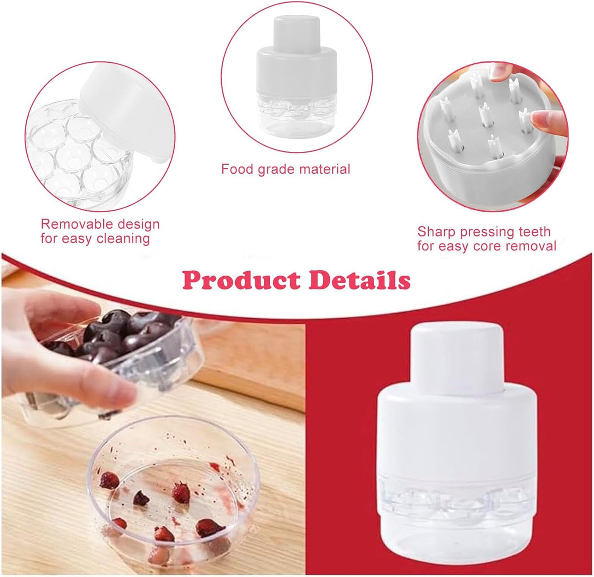 Cherry Pitter Tool, Kitchen Cherry Jam 7 Holes Multi Pitter Tool, White