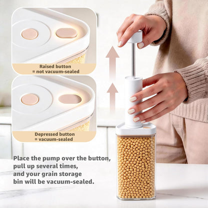 Rotating Grain Dispenser with Manual Vacuum Pump - 6-Grid Vacuum-Storage Canister Set, Food Storage Bins for Cereal, Rice, Beans & Bulk Dry Food Pantry Organization