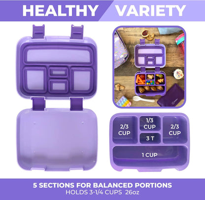 Kinsho Bento Lunch Box for Kids Toddlers, 5 Portion Control Sections, BPA Free Removable Plastic Tray, Pre-School Kid Toddler Daycare Lunches, Snack Container Ages 3 to 7 (Blue Space Rockets)