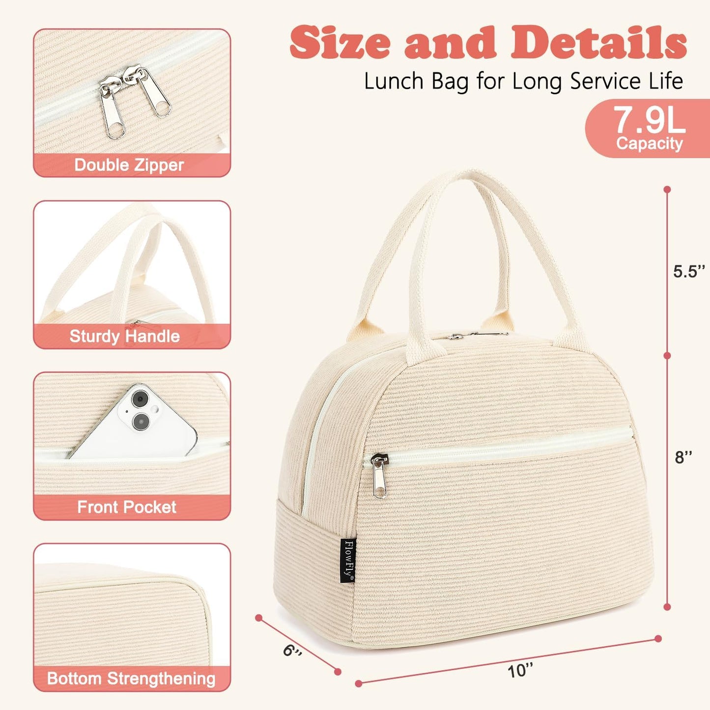 FlowFly Insulated Lunch Cooler Bag - Tote Bag Organizer for Women/Men, Black - Colors A