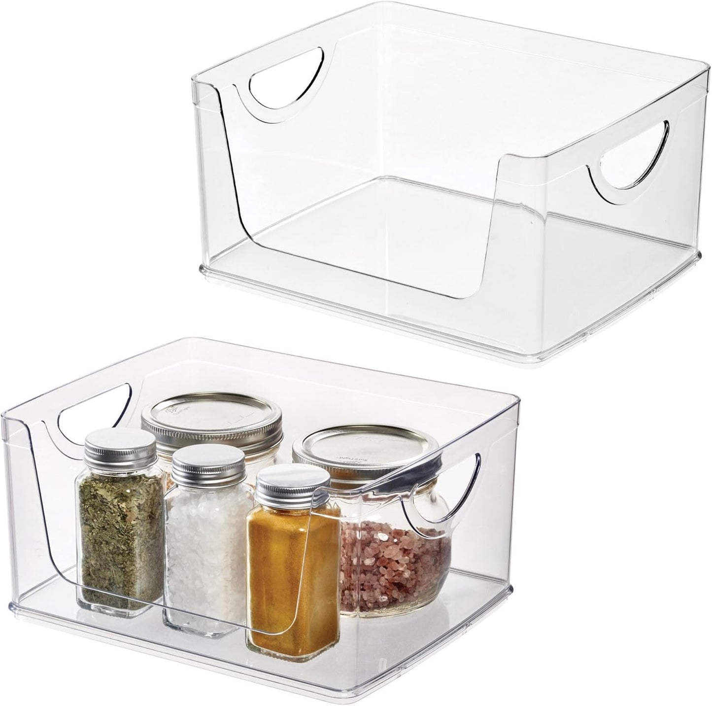 iDesign Stackable Open-Front Storage Bins with Handles for Kitchen and Pantry - Set of 4 - Clear