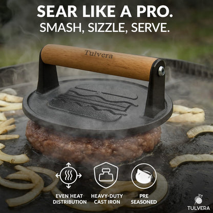 Smash Burger Press, Cast Iron Hamburger Smasher Tool for Steak, Bacon, Meat