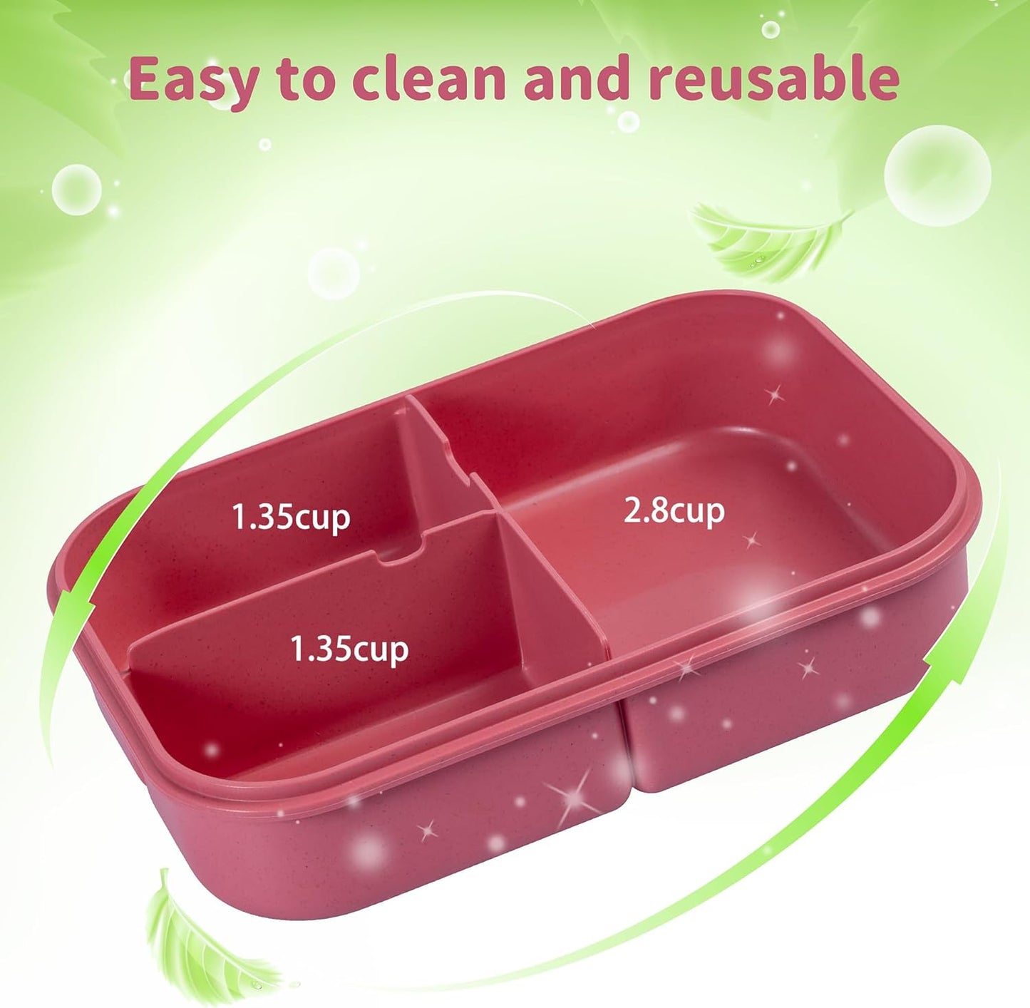 Itopor Classic Wheat Straw Bento Box, Leak-Proof 3-Compartment Lunch Box for Adults & Older Kids, BPA-Free Meal Prep Food Container with Fork, Microwave & Dishwasher Safe, 5.5 Cup, Sage Green