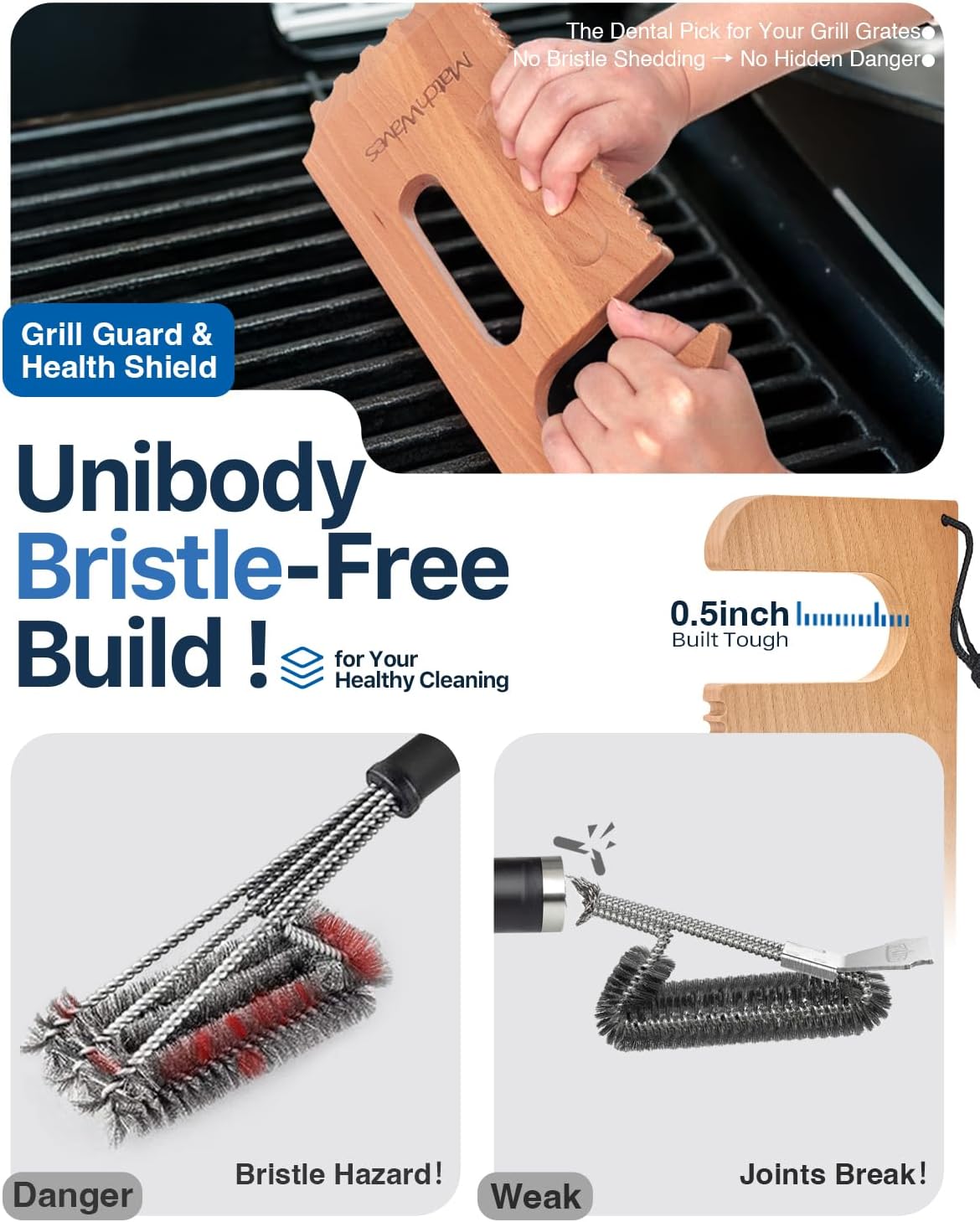 Grill Scraper for Traeger Grills, Grill Grate Cleaner - Safe Bristle-Free Grill Cleaning Tool