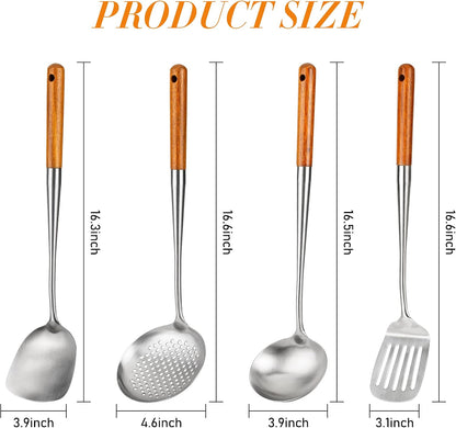 FJNATINH Solid 304 Stainless Steel Skimmer Slotted Spoon Colander Strainer Ladle for Cooking and Frying, Kitchen Utensils Wire Strainer Pasta Strainer Spoon