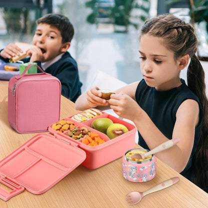JXXM Bento Lunch Box for Kids With 8oz Soup thermo,Leak-proof Lunch Containers with 5 Compartment,thermo Food Jar and Lunch Bag, Food Containers for School (A-Blue(Extreme Locomotive))