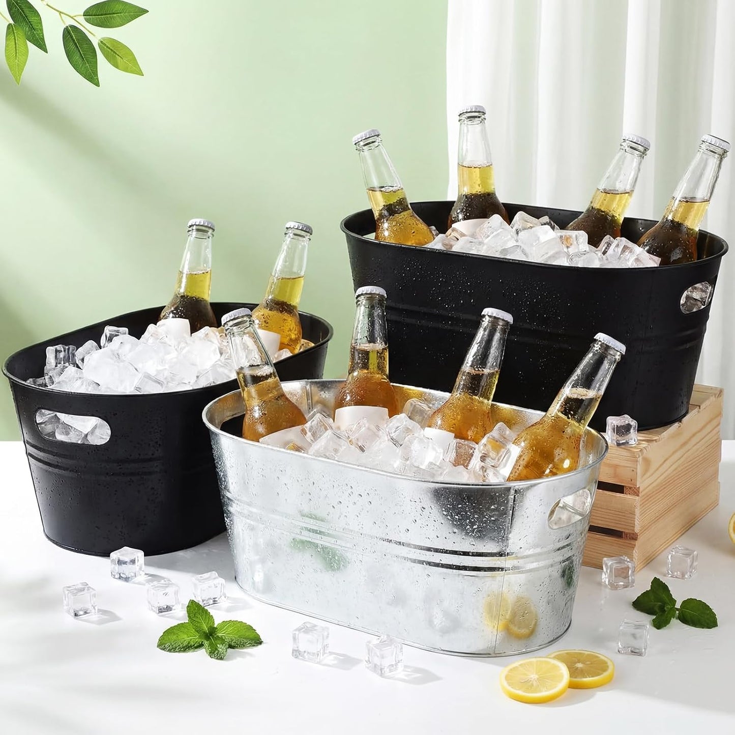 Shimeyao 12 Pcs Galvanized Tub 3 Gallon Metal Ice Buckets for Parties Beverage Tub Large Drink Beer Wine Bucket with Handles Champagne Cocktails Cooling for Parties Mimosa Bar Supplies (White)