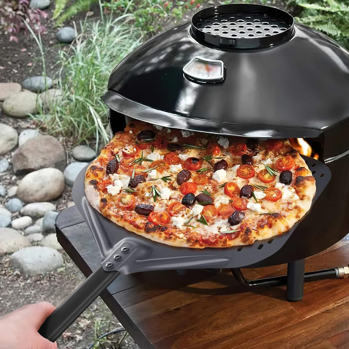 4 Piece Pizza Oven Kit Perforated Pizza Peel 12 Inch Pizza Turning Peel and Pizza Brush Ash Rake Wood Fired Commercial Oven Utensil for Home Restaurant