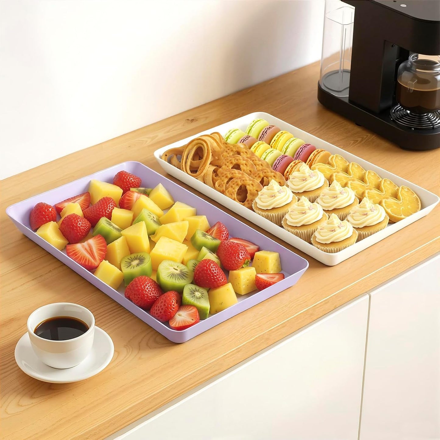 WOWBOX 4 pcs Serving Tray for Party, Grilling Accessories, Serving Platters for Snacks, Fruit, Reusable Plastic Trays for Serving Food and Pantry Organization in Kitchen & for Mothers Day Parties