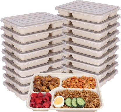 23 oz 3 Compartments disposable plates with Lids Plant Fiber 50 Pack