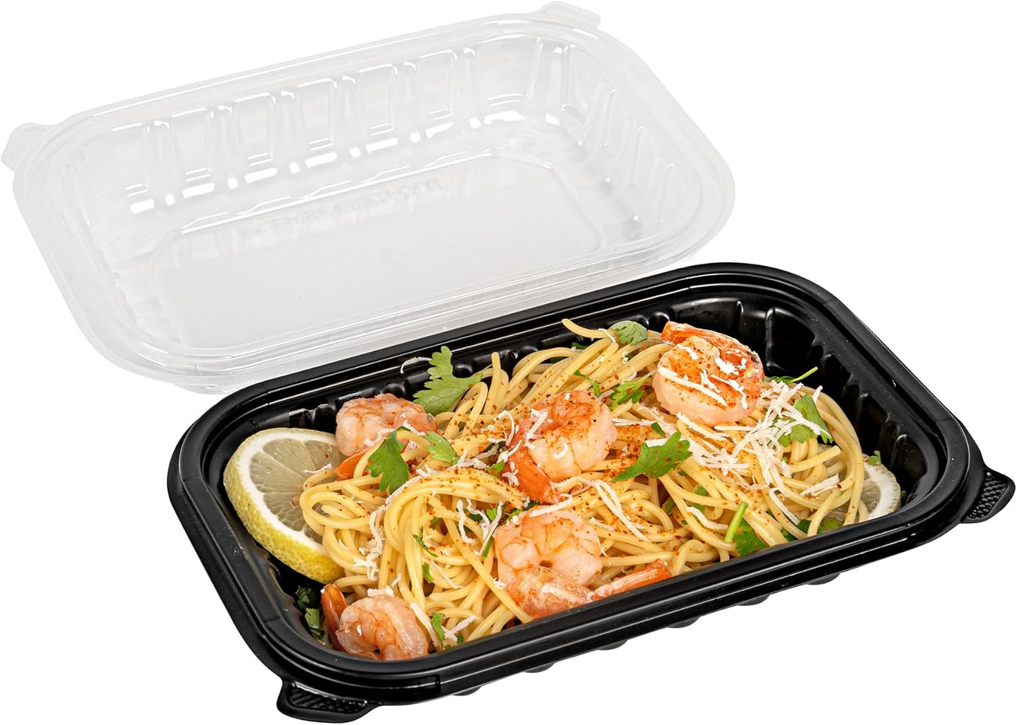 Thermo Tek 40 Ounce Clamshell Containers, 50 Disposable Take Out Boxes - 3 Compartments, Ventilated Lids, Black Plastic Meal Prep Containers, Microwavable, For Pasta Or Salads - Restaurantware