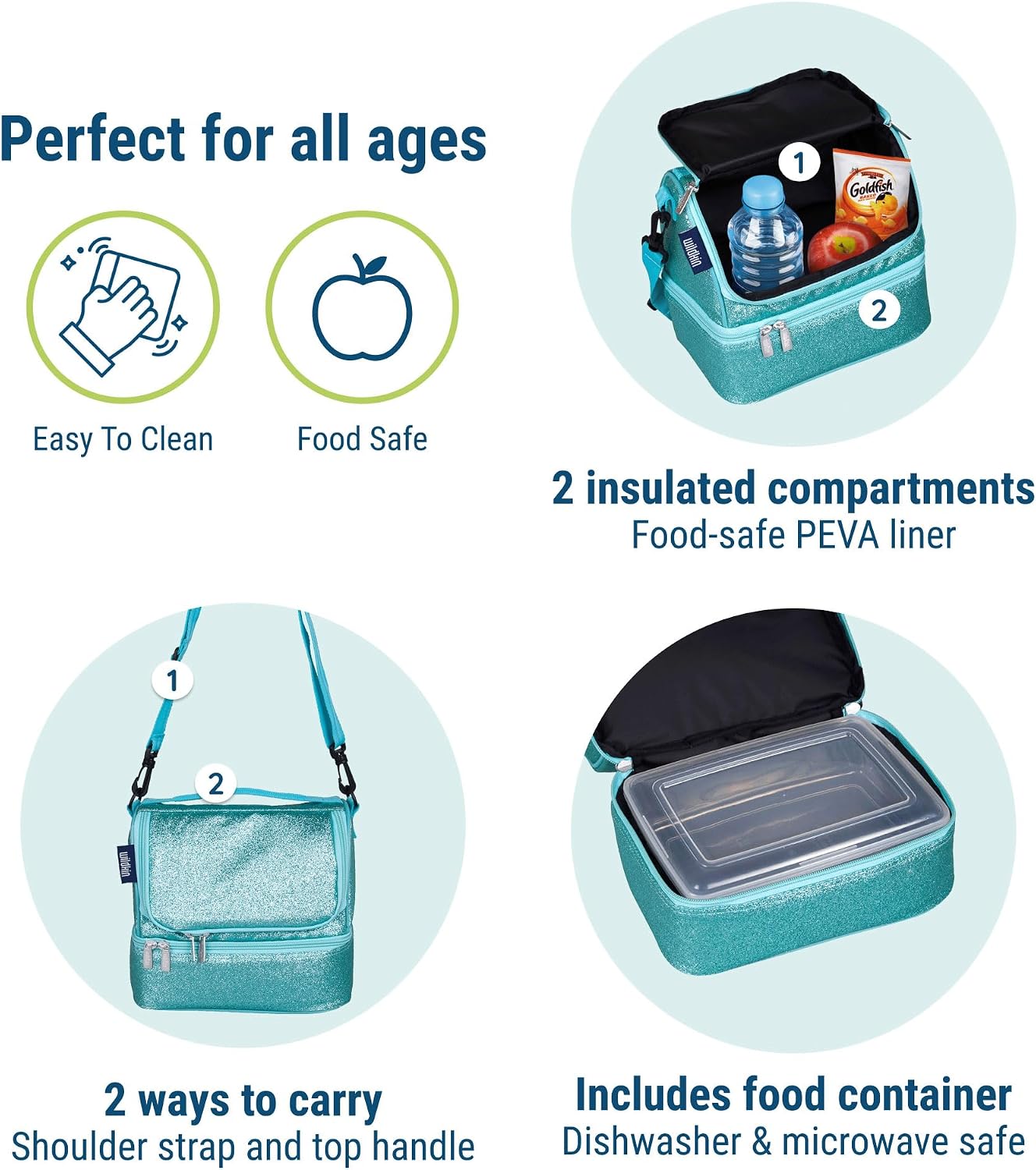 Wildkin Kids Two Compartment Insulated Lunch Bag – Keeps Food Hot or Cold, Easy-Clean Lining, Leak-Resistant & BPA-Free – Boys & Girls, Ideal for School, Travel & Daycare – Jurassic Dinosaurs